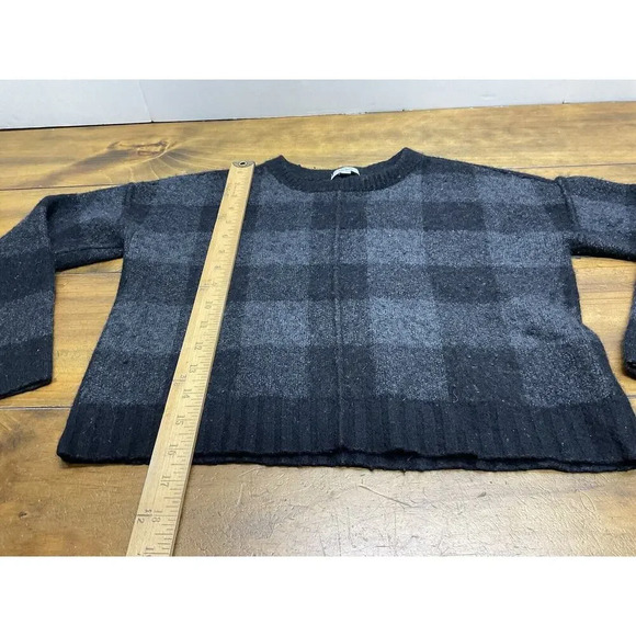 Rails Womens Size Medium Black Plaid Sweater Wool Cashmere Cropped Crew Neck - Picture 4 of 7